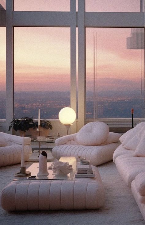 Girly Penthouse, 80s Home Aesthetic, 80s Penthouse, Cyberpunk Architecture, Pink Penthouse, 80s Apartment, Miami 80s, Penthouse Aesthetic, 90s Interior