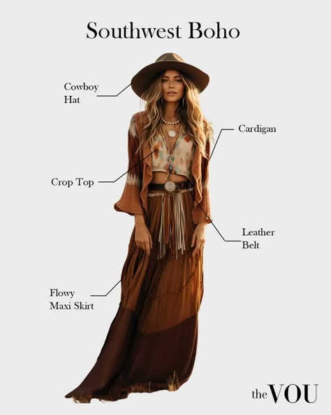 25 Types of Boho Styles - Most Popular and Trendy Womens Southwestern Style, Boho Desert Outfit, Sporty Boho Style, Southwest Boho Outfits, Winter Boho Outfits Bohemian Fashion, Southwest Aesthetic Fashion, Bohemian Dress Code, Jaase Clothing, Desert Aesthetic Fashion