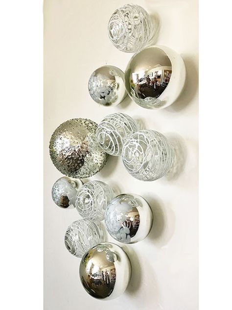 Wall Spheres - White & Silver ~Set of 11 Wall Spheres, Glass Wall Decoration, Silver Wall Decor, Large Floor Vase, Room Mirror, Silver Walls, Decorative Spheres, Glass Balls, Wall Stickers Living Room