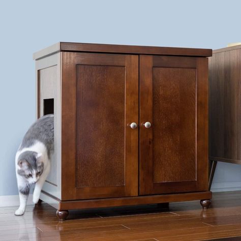 Litter Box Enclosure: Refined Cat Litter Box Deluxe | The Refined Feline Cat Litter Cabinet, Litter Box Covers, Cat Litter Box Enclosure, Shaker Door Styles, Litter Box Furniture, Litter Box Enclosure, Cat Litter Box Furniture, Mahogany Brown, Litter Tray