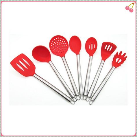 silicone head with stainless handle Kitchen Utensils Set, Silicone Kitchen Utensils, Utensils Set, Cooking Utensils Set, Spatula Set, Egg Beaters, Tools Kitchen, Kitchen Utensil Set, Soup Spoon