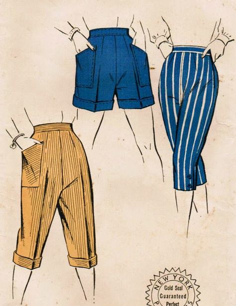 Pedal pushers Bicycle Pants, 1950 Fashion, Mid Century Fashion, Pedal Pushers, Princess Outfits, 1950s Fashion, Pants Pattern, Sewing Patterns Free, Historical Fashion