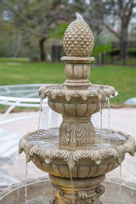 . French Garden Fountain.  SCRATCH-RESISTANT RESIN: sandstone finished resin matches the textured... Tiered Fountain, Garden Water Fountains, Water Fountains Outdoor, Bird Baths, Outdoor Fountain, Garden Fountain, Fountains Outdoor, Decor Pillows, Garden Fountains