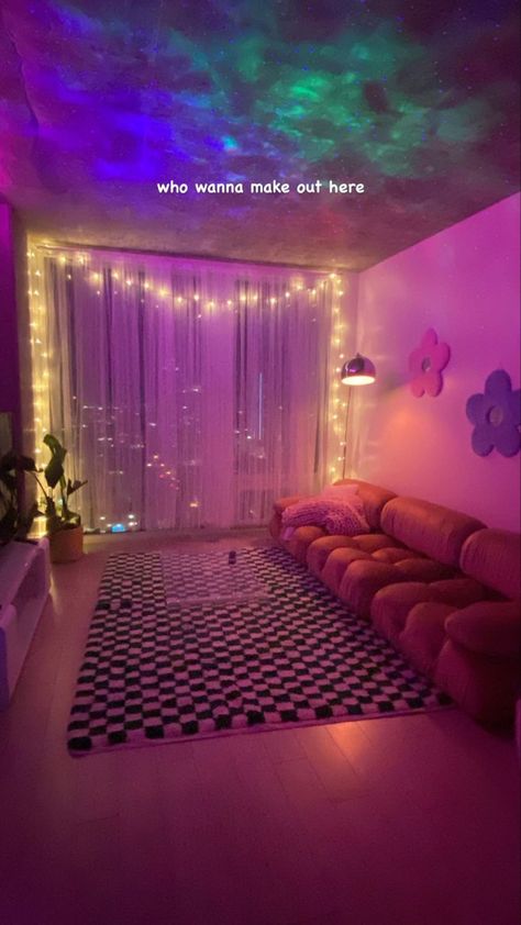 Y2k Living Room, Inspiring Room Decor, Sleepover Room, Futuristic Decor, Sofa Bed For Small Spaces, Y2k Room, Colorful Room Decor, Travel Camper, Girly Apartments