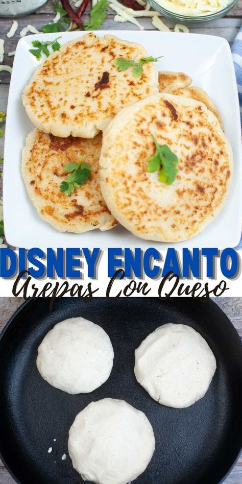 How to Make Disney Encanto Arepas Con Queso - Dine Dream Discover Encanto Arepa Recipe, Arepa Con Queso Recipe, Queso Meals, Encanto Recipes, Encanto Food Ideas, Arepas Con Queso Recipe, Epcot Recipes, Arepa Recipe, Colombia Food