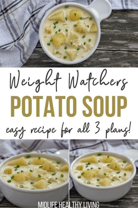 Crock pot loaded baked potato soup is the best lunch or dinner that's low in calories. This WW soup is not only delicious but can be made in the slow cooker so you can throw all the ingredients inside your crockpot and come back to a warm meal. Loaded baked potato soup is packed with flavor and is the perfect lunch or dinner. Try this slow cooker soup today! Ww Potato Soup, Weight Watchers Potato Soup, Spinach Dip Bread Bowl, Dip Bread Bowl, Spinach Dip Bread, Peanut Butter Fruit Dip, Weight Watchers Soups, Butter Fruit, Potato Soup Easy