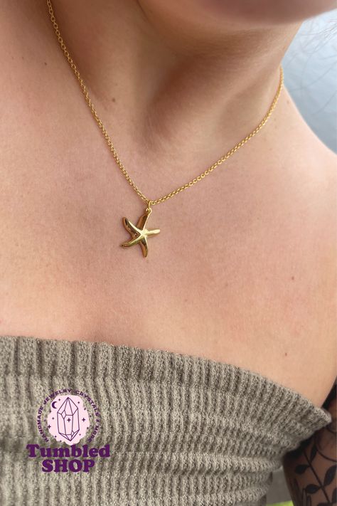 A starfish is a symbol of eternal love, and this 14K Gold Starfish Pendant Necklace makes it easy to remember the feeling. 🐚🌴 #BohoJewelry #beachnecklace #starfishnecklace #starfish #seastarnecklace #seastar #fish #fishnecklace #oceannecklace #underthesea #seajewelry #birthdaygift #summerjewelry #momgift #momnecklace #beachlovergift Dainty Starfish Necklace For Beach, Star Fish Necklace, Gold Starfish Shell Necklace With Starfish Charm, Starfish Gold Necklace, Gemstone Necklace Diy, Dainty Star-shaped Necklace With Starfish Charm, Beach Style Jewelry, Starfish-shaped Necklace With Starfish Charm For Summer, Shiva Pics