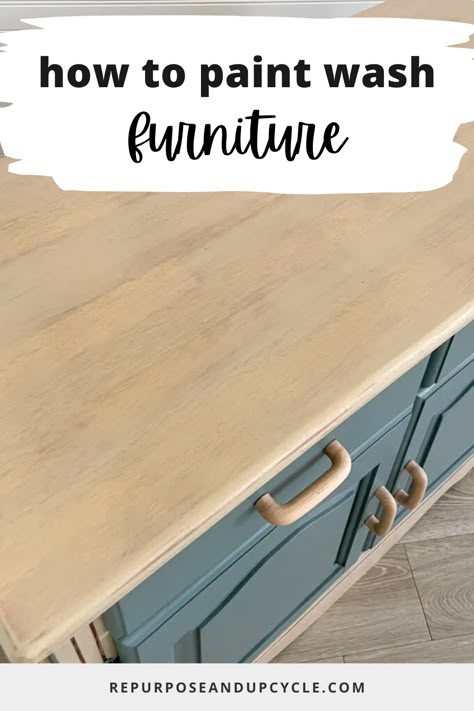 How To Whitewash Painted Furniture, Diy Grey Wash Furniture, Color Washing Wood, Stain Washing Wood, Colour Wash Furniture, Wood Wash Colors, 2 Tone Painted Furniture, Paint Washing Cabinets, How To Paint Wash Wood