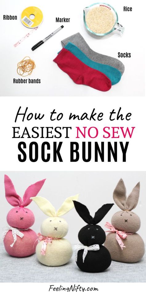 No Sew Sock Bunny, Easter Bunny Craft, Diy Osterschmuck, Sock Bunny, Bunny Craft, Diy Unicorn, Sewing Easy Diy, Easter Bunny Crafts, Easter Crafts Diy