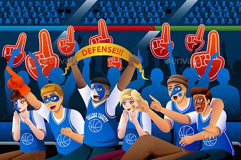 A vector illustration of Basketball Fans Cheering Inside Stadium Cheer Illustration, Business Fonts, Competitive Cheer, Basketball Fans, Flyer Design Templates, Vector Character, Blue Jays, Professional Business Cards, Cool Cartoons