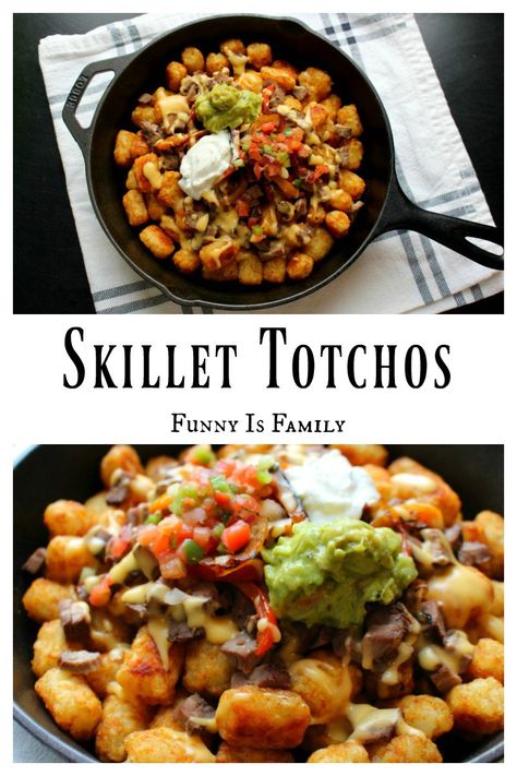 What are Totchos you ask? Totchos are nachos made with tater tots! Skillet Totchos are fun, versatile, and delicious! Tater Tot Casserole Easy, Best Tater Tot Casserole, Mexican Tater Tot Casserole, Camping Hacks Food, Best Crockpot Recipes, Tot Casserole, Tater Tot Casserole, Cast Iron Recipes, Tater Tots