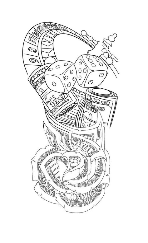 Deck Of Cards Tattoo Design, Lifes A Gamble Tattoo Stencils, 100 Bill Rose Tattoo, Gamble Tattoo Design, Gambling Tattoo Design, 100 Dollar Bill Tattoo Designs, Gambling Tattoo Ideas, Grim Reaper Tattoo Designs, Reaper Tattoo Designs