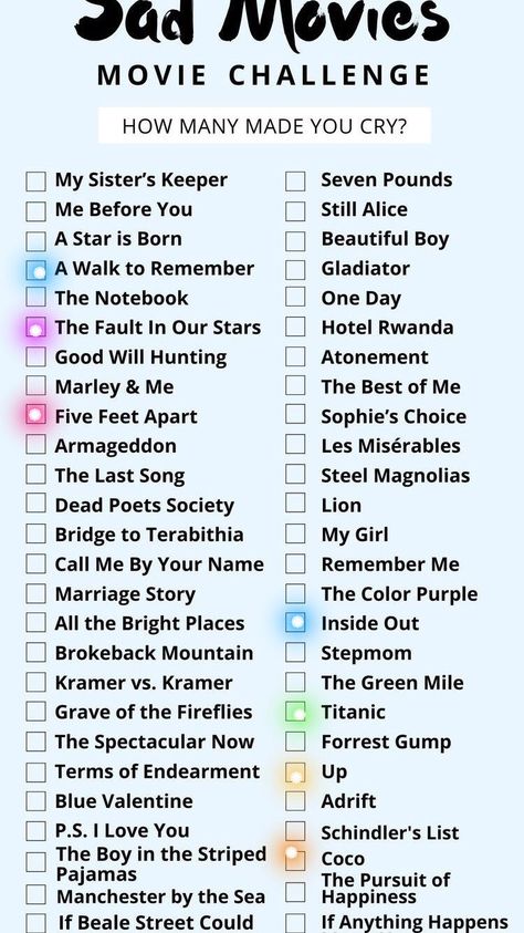 Action Movies To Watch, Movie Challenge, Romcom Movies, Emotional Movies, My Sisters Keeper, Marley And Me, Movie Hacks, Netflix Movies To Watch, Bridge To Terabithia