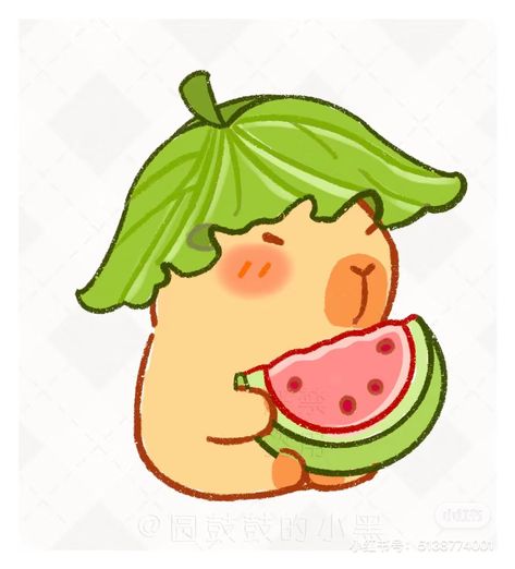 Cute Drawings Capybara, Kapibara Drawing, Capybara Watermelon, Chibi Capybara, Capybara Cute Drawing, Capybara Drawings, Cute Capybara Drawing, Capybara Icon, Capybara Doodle