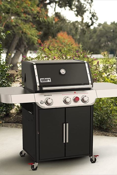 Sear multiple steaks at once on the extra-large sear zone Expandable top cooking grate creates a second level of grilling Compatible with Weber Crafted (frame & grillware sold separate) Extra-large prep & serve table New and improved pull-out grease tray Amazon Affiliate Link Weber Genesis, Black Patio, Propane Gas Grill, Weber Grill, Frame Crafts, Gas Grill, Propane, Outdoor Kitchen, Grilling