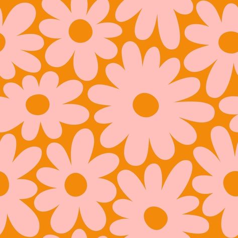 Vector groovy daisy flowers seamless pat... | Premium Vector #Freepik #vector Groovy Daisy, 90s Wallpaper Hip Hop, 1970s Hippie, Floral Vector, Hippie Flowers, Daisy Flowers, Orange And Pink, Free Vector Graphics, Flower Backgrounds