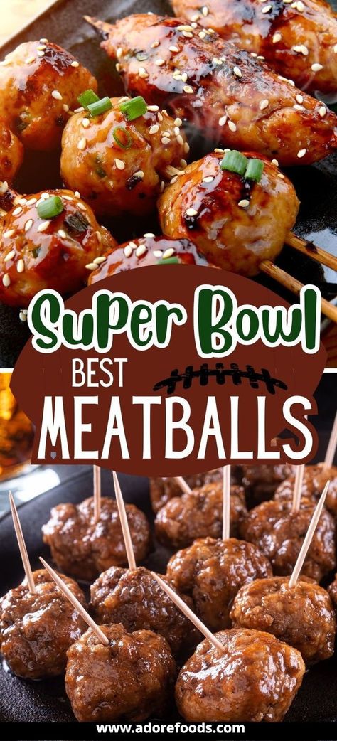 Whether you're hosting a Super Bowl party or tailgating on the weekend, meatballs are an easy way to serve a crowd and this collection of the best meatball recipes has something for every occasion #superbowlappetizerideas#superbowlparty #gamedaypartyfood Football Party Food Desserts, Super Bowl Meatballs, Gameday Party Food, Easy Football Snacks, Appetizers Superbowl, Football Finger Foods, Party Dinners, Appetizers Football, Football Food Appetizers