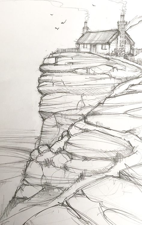 Ridge Drawing, Cottage Drawing, Mountain Sketch, Inktober 2024, Pen Art Work, Mountain Drawing, Pen Art Drawings, Graffiti Style Art, Dark Art Drawings