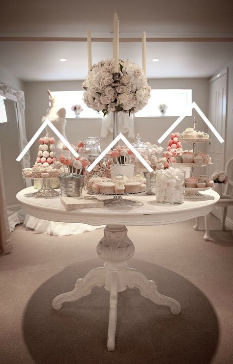 A guide on how to set up a dessert table showing variations of the invisible triangle rule. Round Dessert Table Display, Dessert Set Up Display, Party Sweets Table, Alternative Wedding Cakes, Sweet Buffet, Lolly Buffet, Candy Buffet Wedding, Candy Buffet Tables, Candy Bar Wedding