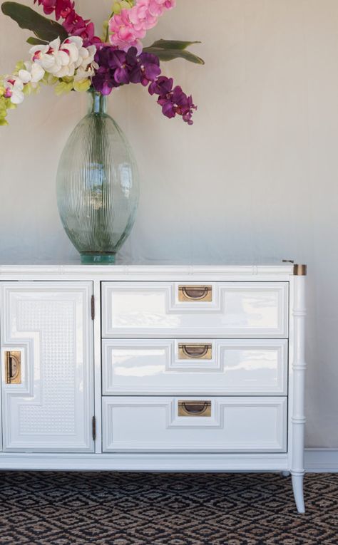 Stanley Faux Bamboo Dresser in White Dove - Painted by Kayla Payne Diy Bamboo Projects, Bamboo Projects, Paradise Decor, Faux Bamboo Dresser, Bamboo Dresser, Diy Bamboo, High Gloss Furniture, Lacquer Furniture, Murphy Bed Diy