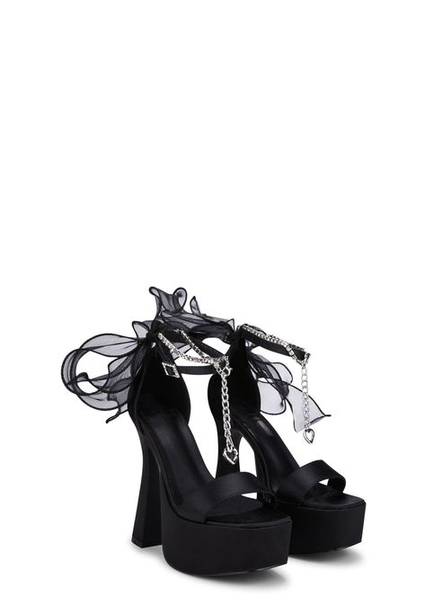 Dream Escape Platform Heels - BLACK / US 10 Satin Platform Heels, Dream Escape, Pretty Heels, Goth Shoes, Dr Shoes, Cute Shoes Heels, Fancy Shoes, Shoe Inspo, Aesthetic Shoes