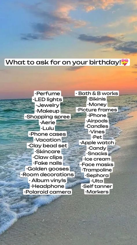 What to ask for on your birthday!⚡️ #preppy #fyp #foryou #Birthday Things To Ask For Ur Birthday, Preppy Things To Ask For Your Birthday, Birthday Ideas For Teens 15, Preppy Birthday Card Ideas, Preppy Stuff To Get For Your Birthday, Things To Do On Ur Birthday, What To Do For My Birthday, Stuff To Ask For Your Birthday, Things To Ask For Your Birthday Teens