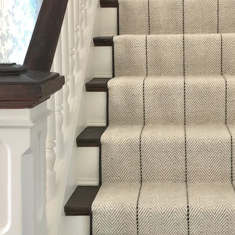 Sarah Cole Interiors on Instagram: "Up close and personal with the beautiful finishing touches that turn a house into a home.​​​​​​​​ ​​​​​​​​ We love a stair runner moment. Not only does it provide a soft layer underfoot to prevent falls, but it’s another opportunity to introduce pattern + texture. I love the way this railroad pinstripe elongates the space while juxtaposing the floral wallpaper throughout the hallway.​​​​​​​​ ​​​​​​​​ Design: @sarahcoleinteriors​​​​​​​​ ​​​​​​​​ #interiordesign Pinstripe Stair Runner, Colonial Stair Runner, Wood Staircase With Runner, Wallpaper Hallway Stairs, Wood Stairs With Carpet Runner, Farmhouse Stair Runner, Pattern Stair Runner, Stairway Runner, Staircase Interior