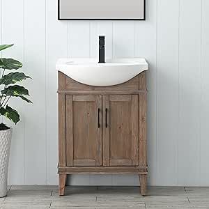 UrbanFurnishing.net - Ivy 24" Inch Single Sink Bathroom Vanity with Porcelain Top - White Bathroom Vanity Wood, Wood Ceramic, Porcelain Sink, Paw Paw, Farmhouse Ideas, Bathroom Vanities For Sale, Bath Ideas, Powder Bath, Single Sink Bathroom Vanity