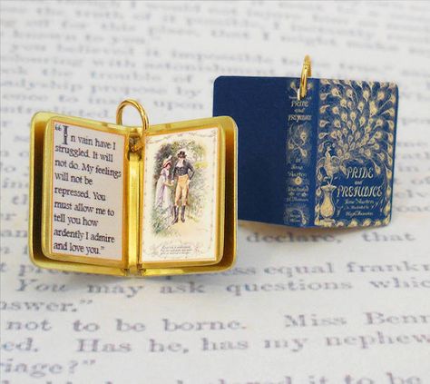 Tiny Charms Pay Tribute to Cherished Classic Books Book Bracelet, Persuasion Jane Austen, Pride And Prejudice Book, Charming Quotes, Book Necklace, Miniature Book, Tiny Charm, Book Jewelry, Custom Book