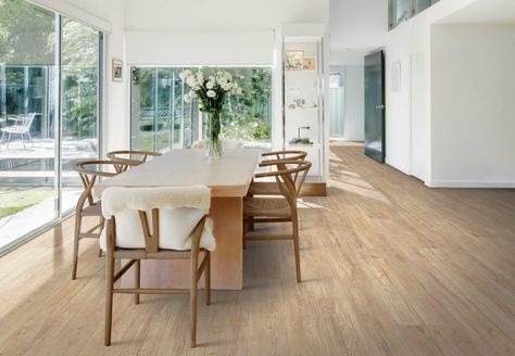 Remodel your dream dining room with our Epworth Pergo 7.5" Waterproof Laminate in Reverence Oak. This wood-look laminate is a beautiful blond wood stain hardwood look floor that features antimicrobial properties built in to the finish and a premium attached foam pad for thermal insulation and noise control, this stunning collection starts at $3.79 SQ FT. Pergo Extreme, Pergo Flooring, Vinyl Floors, Oak Laminate Flooring, Luxury Appliances, Oak Laminate, Unique Flooring, Vinyl Floor, Warm Red