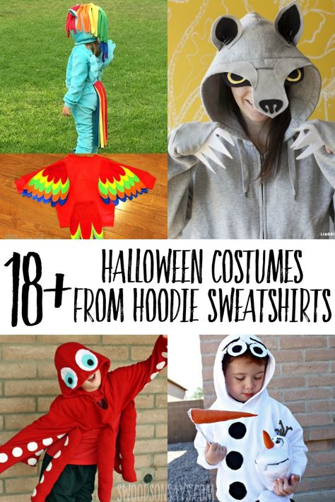 The 31st is coming up soon - check out this list of costumes you can make with a hooded sweatshirt! From no sew to more intricate designs, this list is sure to have a creative hoodie Halloween costume idea for everyone:#halloween #sewing Free Halloween Costumes, Fresh Hoodie, Halloween Costume Sewing Patterns, Hoodie Halloween Costumes, Diy Hoodie, Sew Halloween Costume, Quick Halloween Costumes, Halloween Costumes To Make, Animal Halloween Costumes