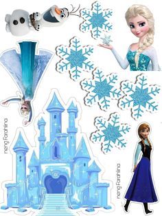 Frozen Princess Stickers With Snowflakes On Them And An Image Of Disney 2B7 Elsa Printable Topper, Topper Cake Printable, Kue Mickey Mouse, Frozen Elsa Cake Topper, Winter Cake Topper, Frozen Party Printables, Bolo Snoopy, Elsa Cake Toppers, Cake Printable