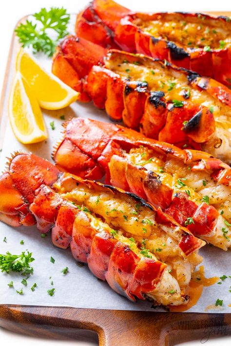 Grilled Lobster Tail (Easy & Juicy) - Wholesome Yum Bbq Lobster Tails, Grilled Lobster Recipes, Grilled Lobster Tail Recipe, Grill Lobster Tail Recipe, Best Lobster Tail Recipe, Garlic Herb Sauce, Lobster Tail Recipe, Recipe Sandwich, Grilled Lobster Tail