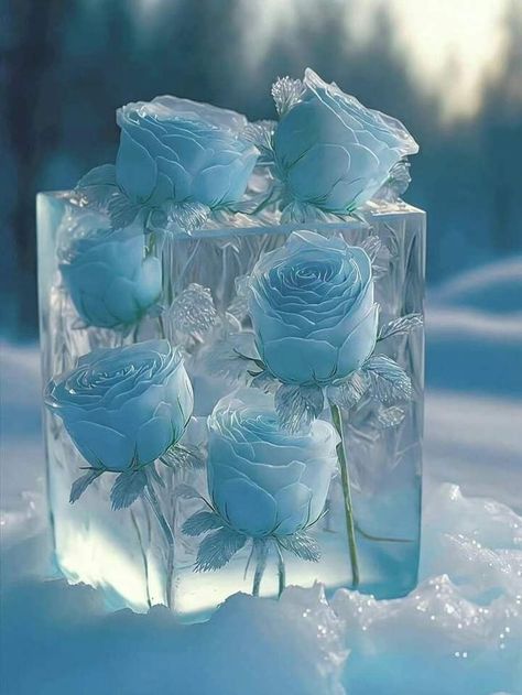 Ice Flowers, Pretty Flowers Pictures, Frozen Rose, Light Blue Aesthetic, Lovely Flowers Wallpaper, Light Blue Flowers, Colorful Space, Rose Arrangements, Pretty Landscapes