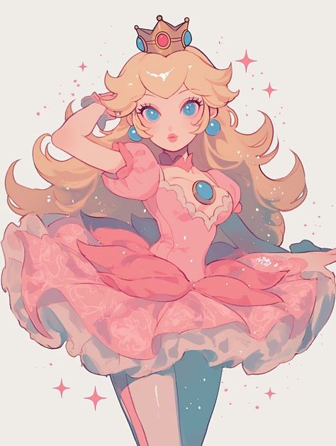 Anime Princess Peach, Mario And Princess Peach Fanart, Peach Mario Fan Art, Pink Character Art, Peach Reference, Princess Peach Super Smash Bros, Princess Rosalina Fanart, Princess Peach Art, Rosalina Fanart