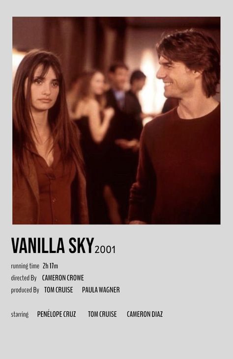 Vanilla Sky Movie Poster, Vanilla Sky Movie, Poster Idea, Vanilla Sky, Girly Movies, 2000 Fashion, Movie Covers, Indie Movies, Tilda Swinton