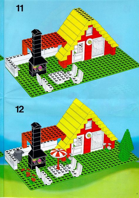 Old LEGO® Instructions | letsbuilditagain.com Lego House Instructions, Lego Camping, Lego Artwork, Lego Creations Instructions, Lego Patterns, Lego Camper, Lego Blueprint, City Holiday, Lego Fire