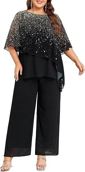 Amazon.com: Hanna Nikole 2024 Plus Size Mother of Bride Pant Suits 2 Piece Ruffle Layers Chiffon Sets Gradient Print Wedding Guest Outfit : Clothing, Shoes & Jewelry Plus Size Pant Suits, Wedding Guest Suits, Gradient Print, Pant Suits, Mother Of The Bride Outfit, Mother Of Bride, Pant Suit, Short Wedding Dress, Curvy Outfits