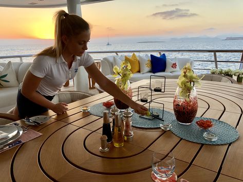 Yacht Crew Aesthetic, Below Deck Aesthetic, Yachtie Aesthetic, Working On Yachts, Stewardess Yacht Life, Yacht Stewardess Aesthetic, Yacht Aesthetic Outfit, Superyacht Stewardess, Yachtie Life