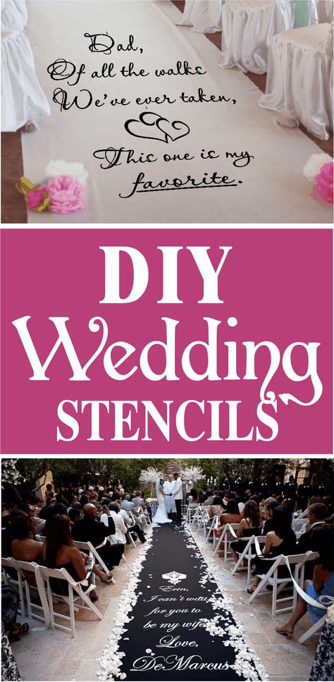 DIY wedding runner stencils, $28 and up. Professional results made easy with stencils!! Make your event unforgettable without the high  price tag. Customizing your wedding aisle runner is a cinch! Easy to apply, comes with step by step instructions, gorgeous results. Custom made to fit your runner.  #weddingrunnerstencils Wedding Aisle Runner Ideas, Diy Wedding Aisle, Diy Wedding Aisle Runner, Isle Runners, Wedding Stencils, Wedding Aisles, Wedding Aisle Runner, Casino Wedding, Wedding Runner