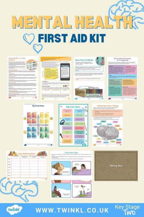 Mental Health First Aid Kit Mental Health First Aid, Therapy Worksheets, What Is Happening, Aid Kit, First Aid Kit, Kits For Kids, First Aid, Open Up, Teaching Resources