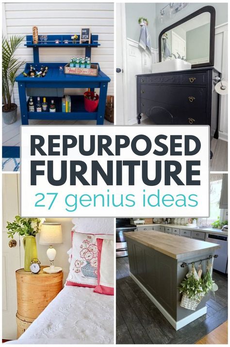 These super creative repurposed furniture ideas include all kinds of inspiration for turning outdated and unneeded furniture into beautiful and useful pieces for your home. Repurposed Furniture Ideas, Broken Dresser, Beautiful Furniture Pieces, Old Bookcase, Upcycling Furniture, Corner Seating, Paint Tips, Media Stand, Unique Coffee Table