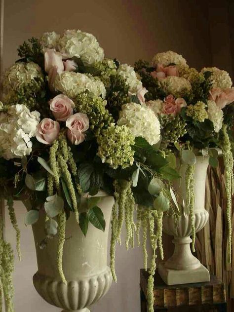 Urn arrangements edwardian roses hydrangeas wedding flowers Large Hydrangea Arrangement, Edwardian Flowers, Art Deco Wedding Flowers, Vintage Flower Arrangements, Urn Arrangements, Hydrangea Arrangement, Roses And Hydrangeas, Large Hydrangea, Greenery Wedding Bouquet