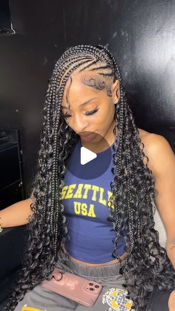 Aztec Braids, Cornrows Styles For Black Women, Momma Hairstyles, Trible Braids Freestyle, Tribals With Knotless Braids, Funali Braids, Bday Hair, Braids Boho, Black Women Braids