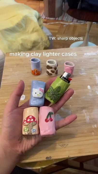 mia on TikTok Clay Gift Ideas Diy, Air Dry Clay Ideas Ashtray, Crafts Tiktok, Grunge Clay Art, Clay Gift Ideas For Friends, Air Dry Clay Lighter Case, Lighter Clay Art, Clay Lighter, Clay Lighter Case Tutorial