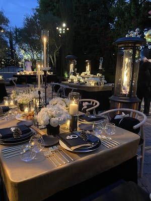 Candlelit Milestone Birthday Dinner in Los Angeles, CA | 9 more photos on PartySlate 12 Birthday Party Ideas, 12th Birthday Party Ideas, Outdoor Rehearsal Dinner, Baby Shower Venues, Birthday Venues, 12 Birthday, Black Balloon, Tapered Candles, Outdoor Baby Shower