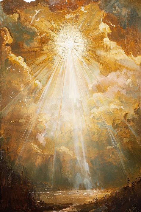 Divine Light Aesthetic, Heaven Art Aesthetic, Ethereal Art Aesthetic, Heaven Artwork, Aesthetic Mobile Wallpaper, Romanticism Art, Soul Painting, Discord Themes, Heaven Painting