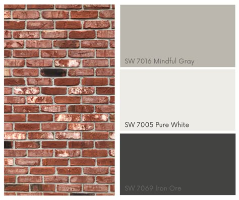 Red Bricks House Exterior, Black Roof With Brick House, Gray Exterior House Colors With Brick, Exterior Home Color Schemes With Brick, Exterior House Paint Color Combinations With Brick Red, House Exterior Colors Schemes Red Brick, Brick And Tan Siding Exterior, Paint Colors That Go With Brick Exterior, 3 Tone Exterior House Colors