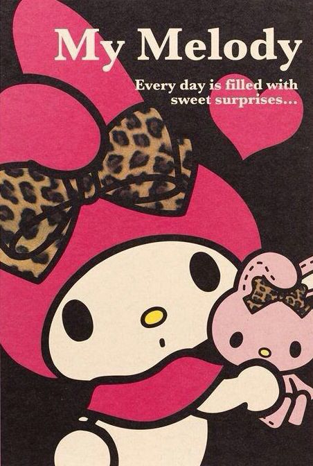 My Melody Black My Melody, 2000s Posters, Kawaii Wallpapers, Kawaii Characters, Y2k Posters, Charmmy Kitty, Hello Kitty Backgrounds, Memo Pads, Exercise Book