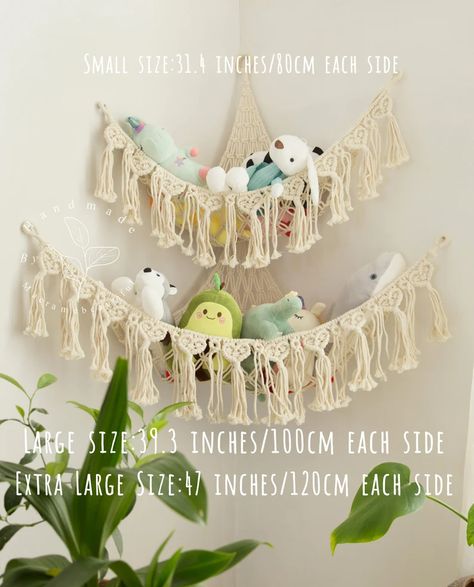 Macrame Toy Hammock Crochet Corner Hammock Stuffed Animal - Etsy Nursery Toy Hammock, Soft Toy Hammock, Diy Macrame Toy Net, Corner Hammock For Stuffed Animals, Crochet Toy Holder, Macrame Toy Hammock Pattern Free, Boho Stuffed Animals, Crochet Stuffed Animal Holder, Toy Hammock Macrame